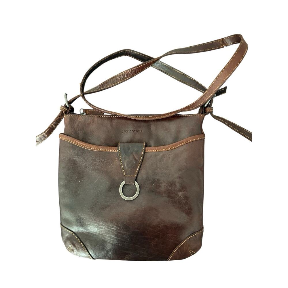 Jack Georges Voyager Crossbody Brown Leather Shoulder Bag Adj Strap w Pockets‎